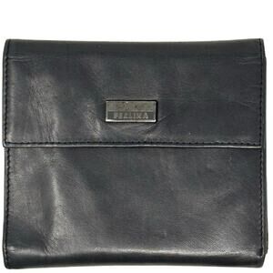 Vintage 00s Perlina New York Black Leather Wallet Clutch Organizer Zip Pocket
